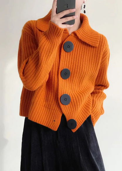 Casual Orange Button Down Knit Cardigan