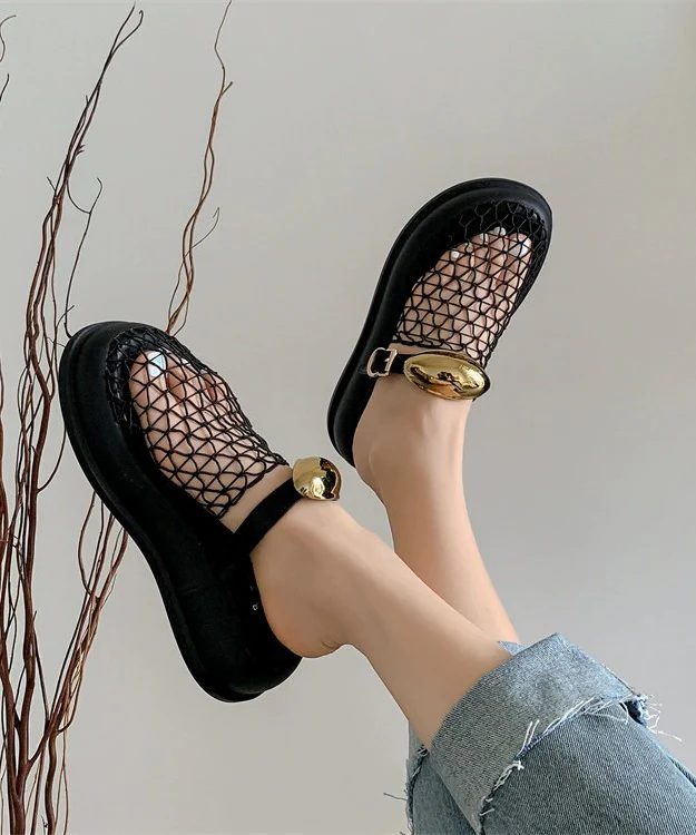 Metal cutout breathable mesh sandals