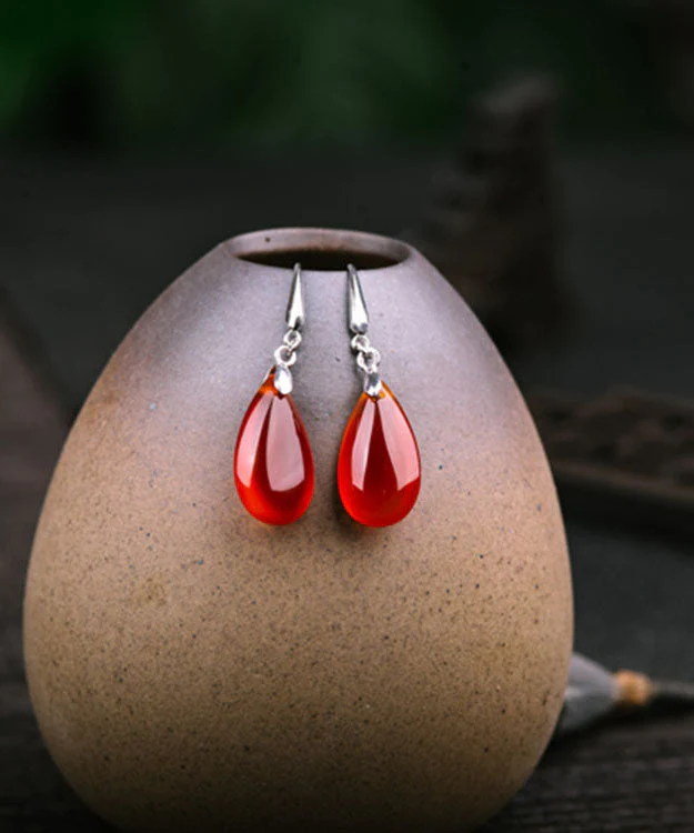 Women's Sterling Silver Agate Drop Earrings