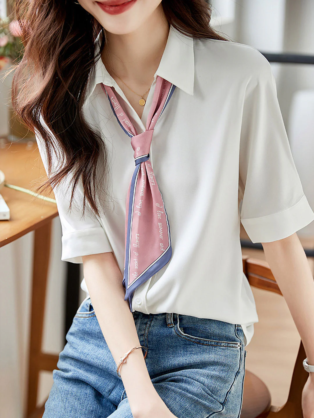 Elegant Lapel Bow Blouse Top