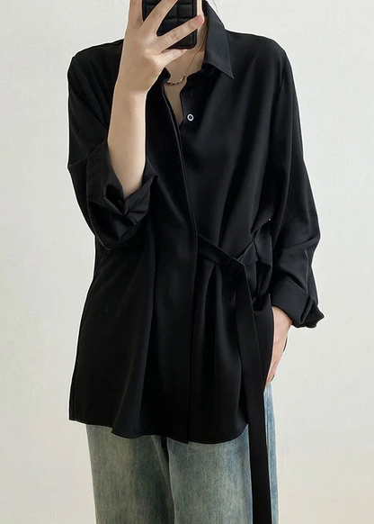 Elegant Lapel Collar Waist Shirt Top