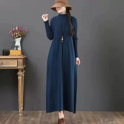 Elegant High Neck Long Sleeve Long Dresses