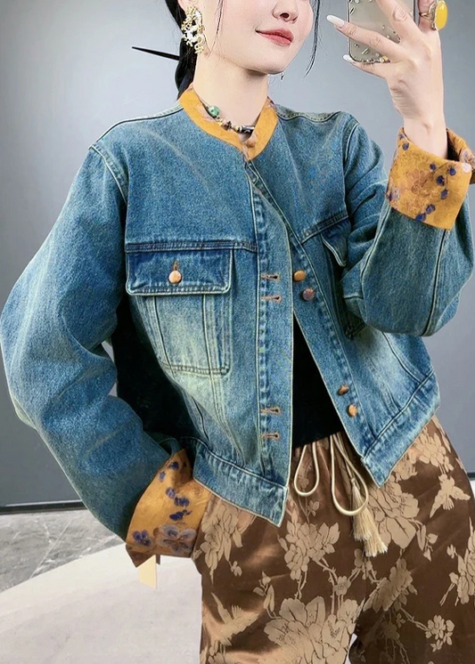 Loose Button Pocket Quilted Denim Jacket