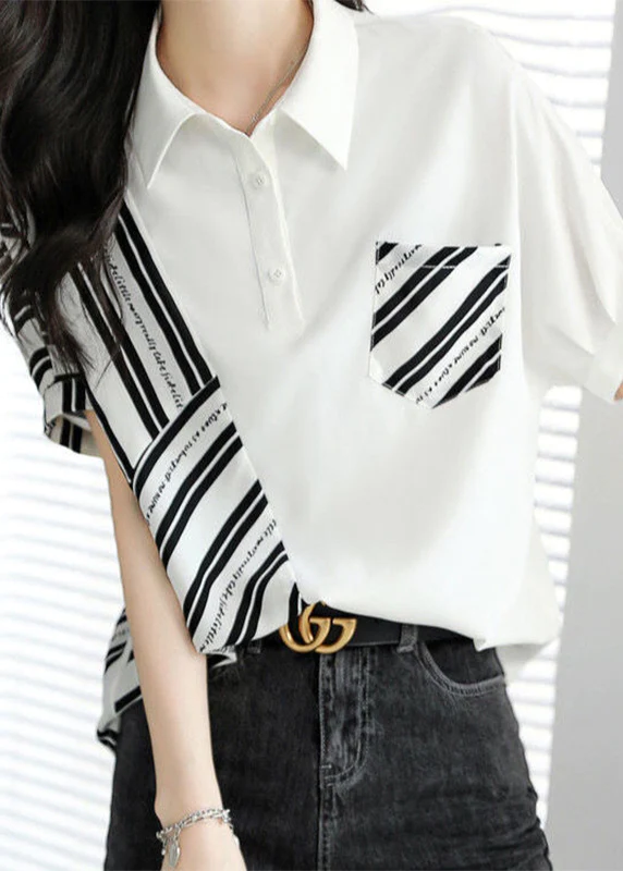 Fashion Striped Patchwork Top Short Sleeve