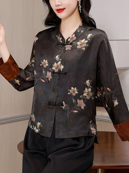 Chinese Silk Printed Long Sleeve Cardigan Top