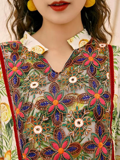 Bohemian Embroidered Patchwork Color Clash Beach Dress