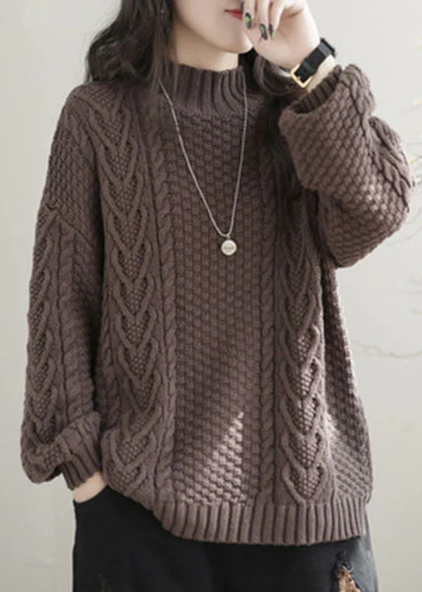 Loose Twisted Knit Sweater Turtleneck Oversized