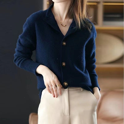 Loose Camel Stand Collar Wool Button Cardigan