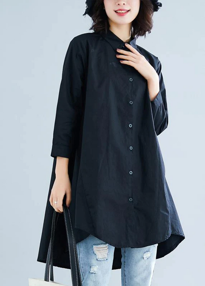 Ladies Lapel Asymmetric Cotton Dress Shirt