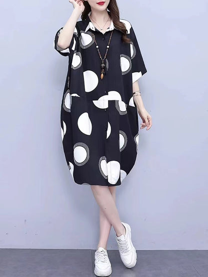 Loose Polka Dot Print Short Sleeve Shirt Dress