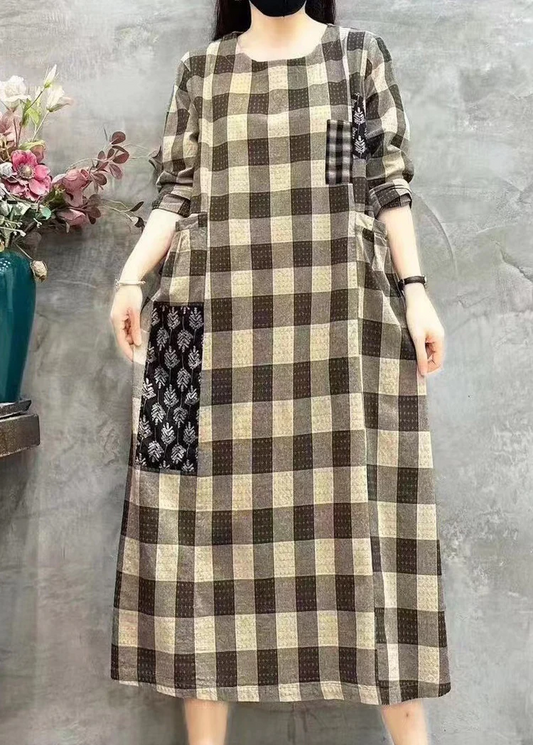 Casual Collar Pocket Printed Patchwork Long Sleeve Dress