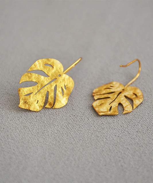 Vintage Gold Leaf 14K Gold Copper Earrings