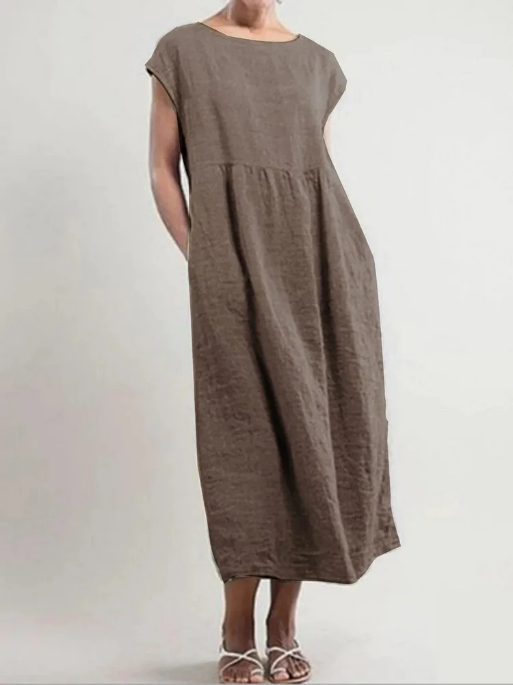 Women's Sleeveless Loose Cotton Pocket Dress Summer