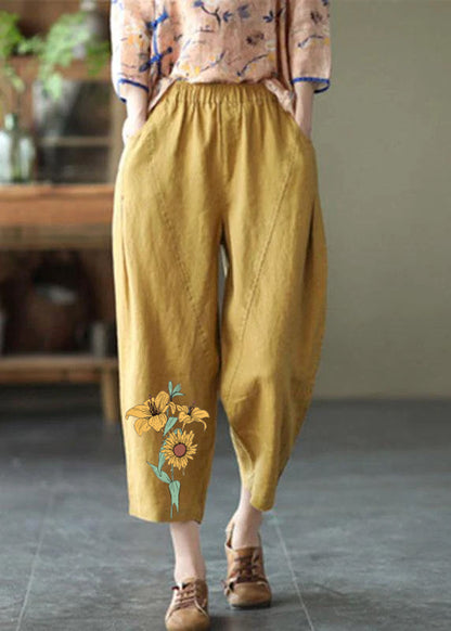 Loose Pocket Stretch Waist Linen Haren Pants