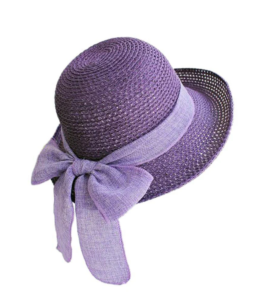 Seaside Vacation Purple Bow Straw Festival Sun Hat