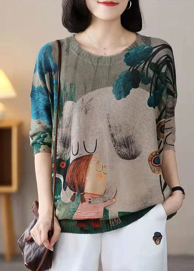 Women's Plus Size Loose Character Printed Knit Top Spring