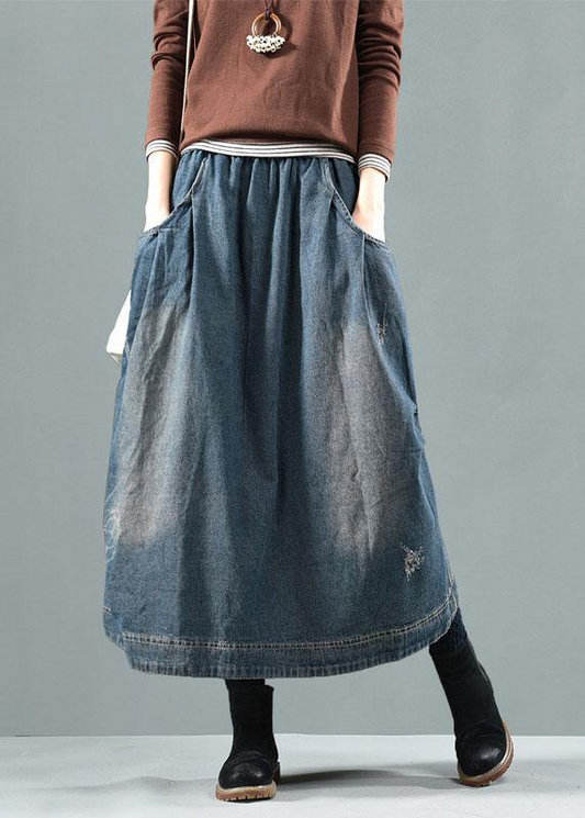 Pocket Patchwork Denim Half-body Skirt