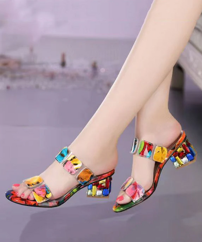 Colorblocking Chunky Heel Open Toe Sandals