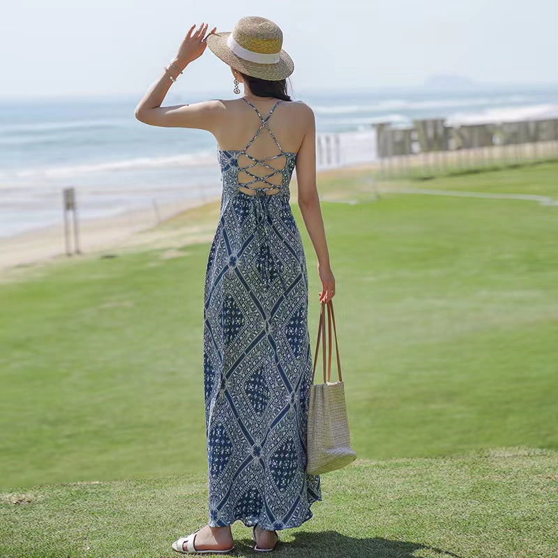 Elegant Printed Beach Halter Long Dresses