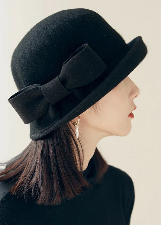 Elegant Bow Edge Rolled Wool Knit Hat