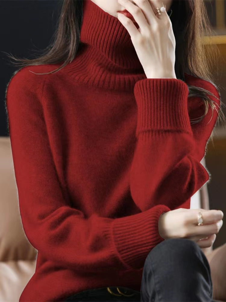 French High Neck Cashmere Knit Sweater Top