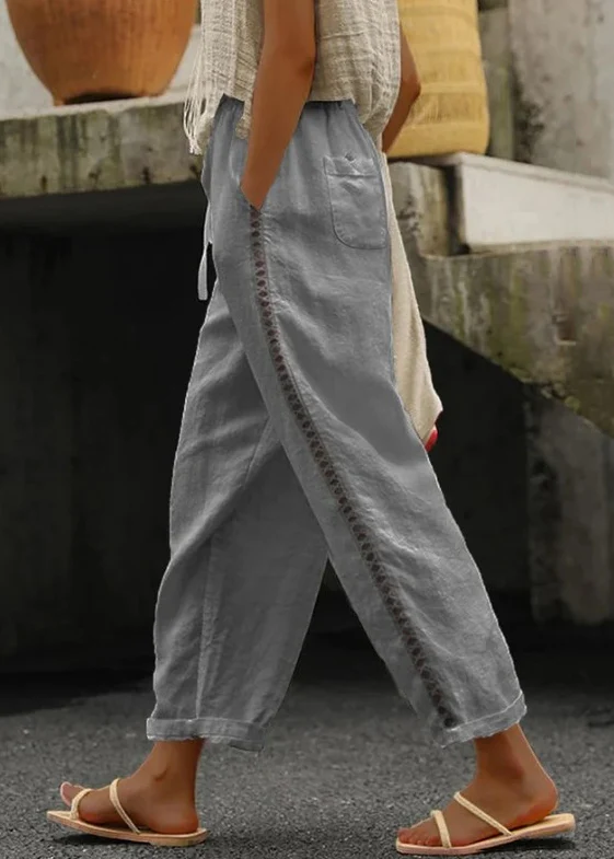 Casual Pocket Elastic Waist Cotton Pants