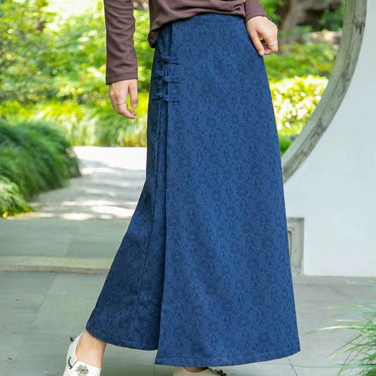 Elegant Vintage Jacquard Asymmetric Button Down Skirt