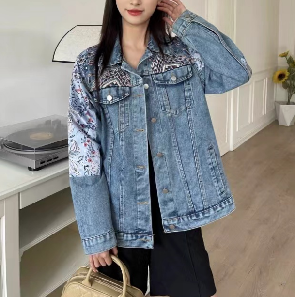 Fashion Beaded Patchwork Denim Jacket