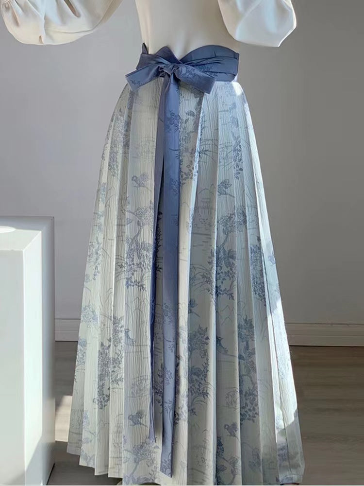 Elegant Printed Color Clash Tie Pleated Skirt