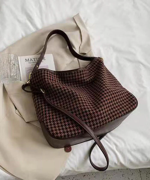 Women's Plaid Wool Large Capacity Crossbody Tote Bag Handbag