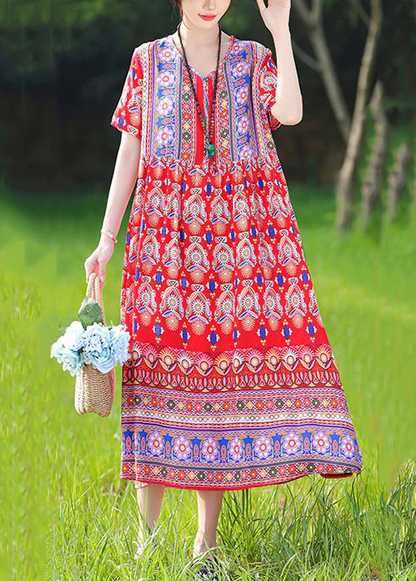 French V-Neck Printed Pocket Dress