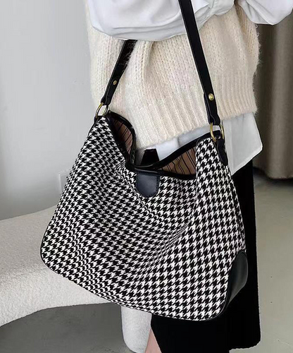 Women's Plaid Wool Large Capacity Crossbody Tote Bag Handbag