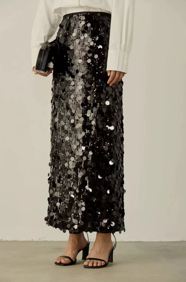 Elegant Premium Black Sequined Delicate Skirt