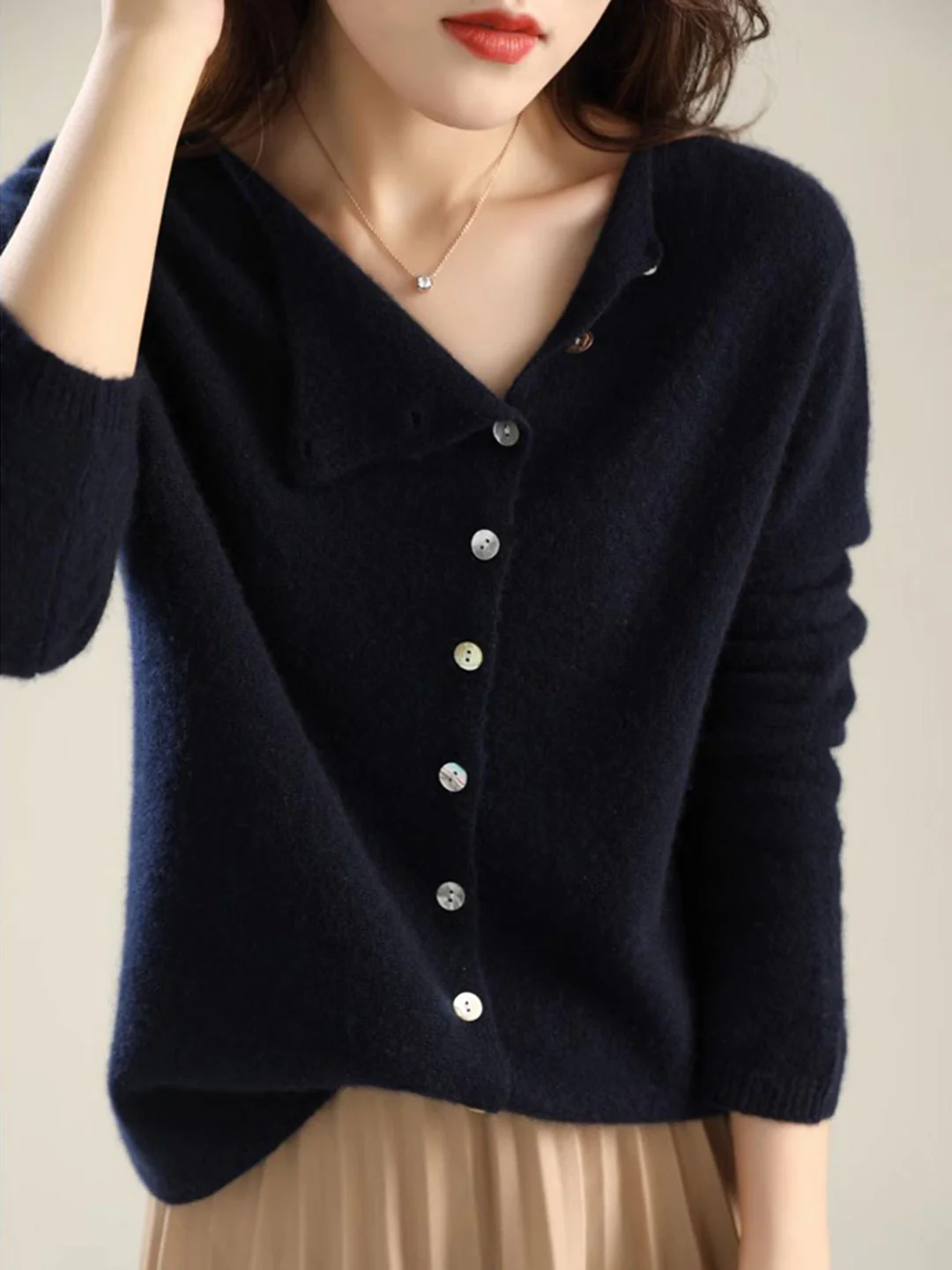 Women's Asymmetric Classic Crew Neck Knit Cardigan