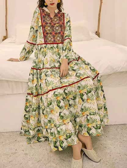 Bohemian Embroidered Patchwork Color Clash Beach Dress