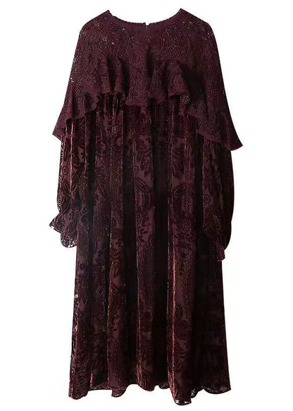 Vintage Elegant Lace Velvet Burnout Dress