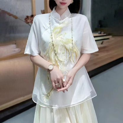 Chinese Embroidered Shirt Short Sleeve Thin Top