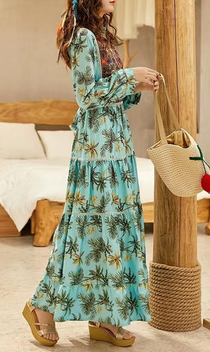 Bohemian Embroidered Patchwork Color Clash Beach Dress