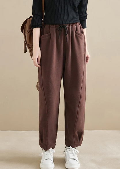 High-waisted thickened warm fleece pants sports harlequin pants