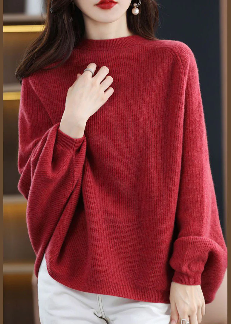 Elegant Crew Neck Oversized Wool Coat Top Bat Sleeve