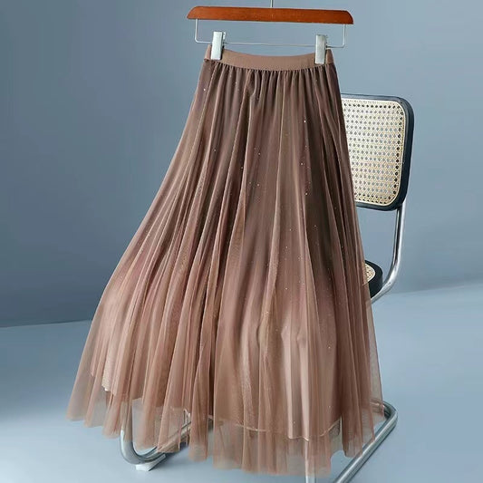 Elegant Star Gradient Mesh Pleated Skirt