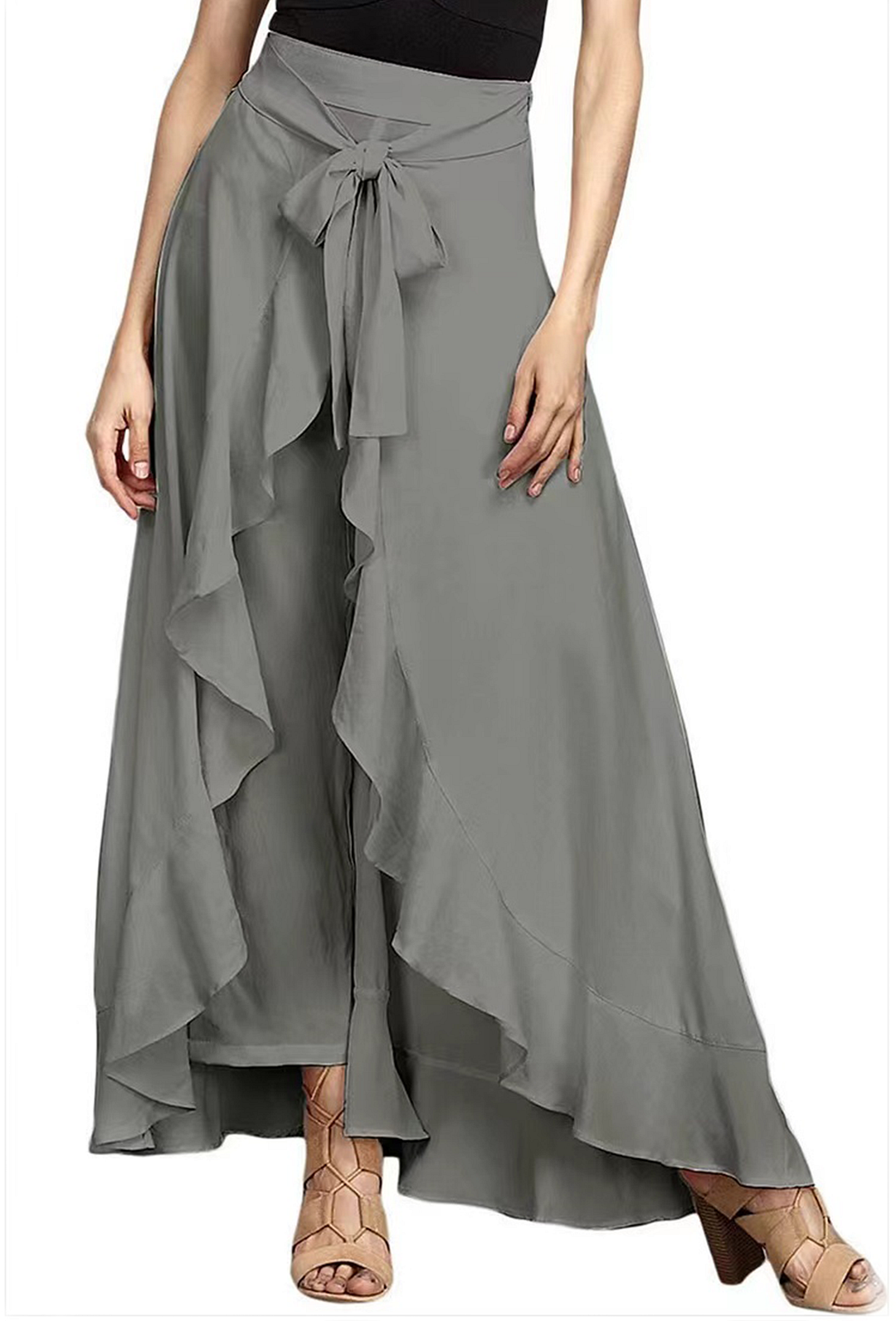 Loose High Waisted Spliced Ruffle Wide Leg Pants