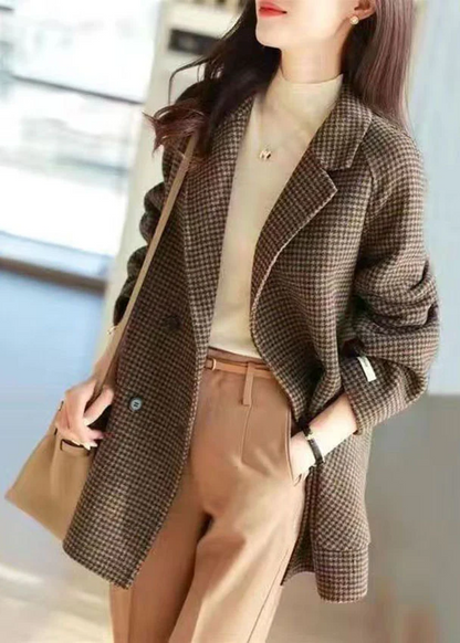 Suit Plaid Notched Pocket Wool Blend Jacket Long Sleeve