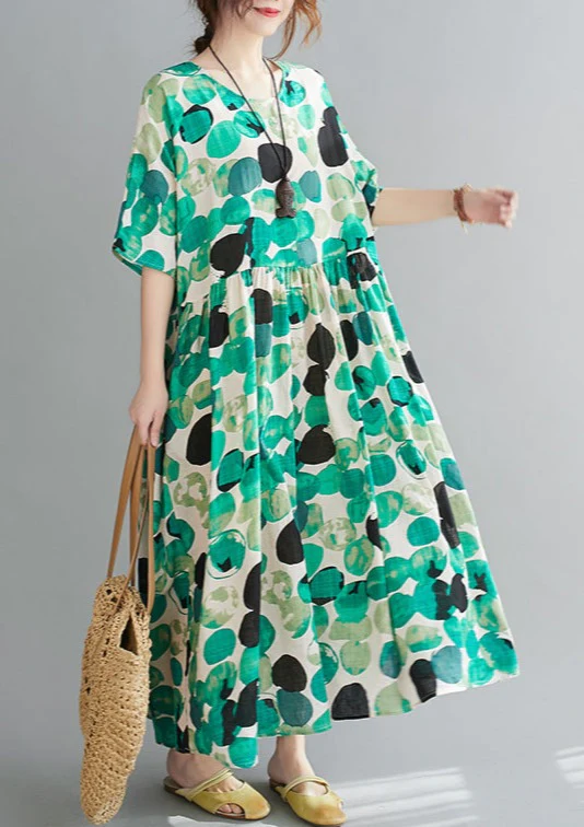 Casual Polka Dot Printed Cotton Linen Dress