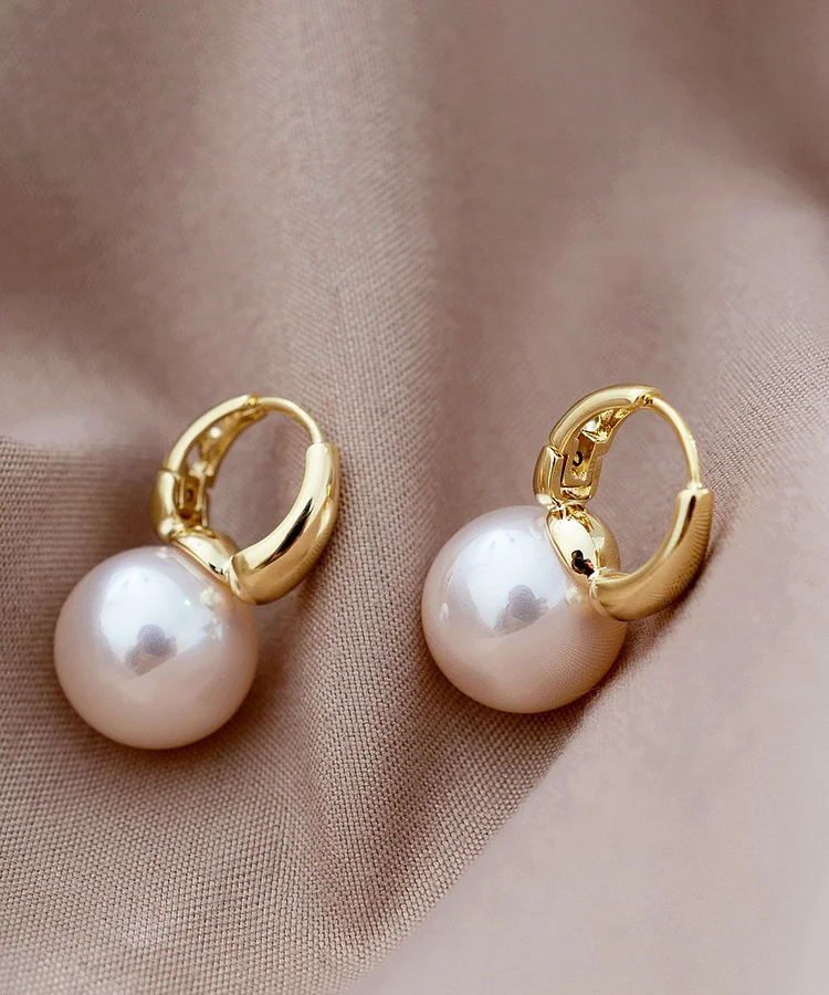 Elegant White Copper Gold Plated Pearl Stud Earrings