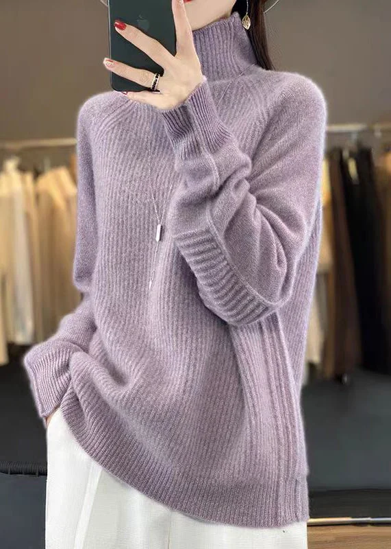 Women's Plus Size High Neck Cozy Cotton Knit Sweater Long Sleeve