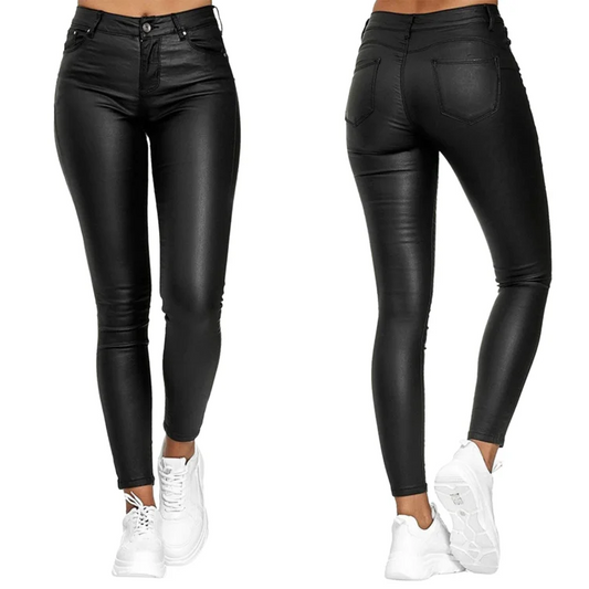 Leather Stretch Slim Pants High Waist Pencil Pants