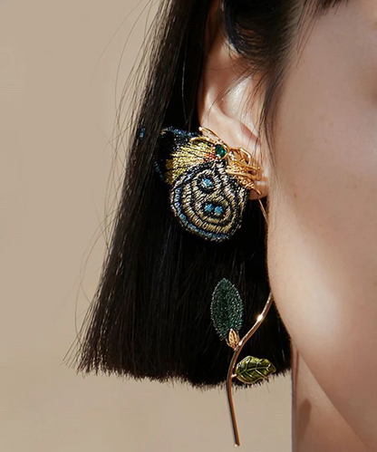 Gold Pure Crystal Embroidered Butterfly Hoop Earrings