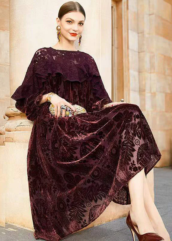 French lace jacquard patchwork velvet dress