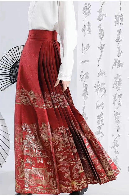 Elegant Printed Strappy Pleated Skirt